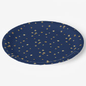 Assiettes En Carton Festive Holiday Blue & Glittery Gold Stars (Angle)