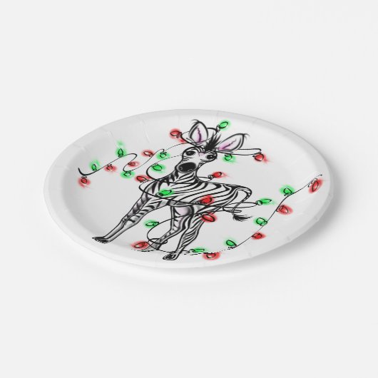 Assiettes En Carton Festive Holiday Zebra, lumières scintillantes (Angle)