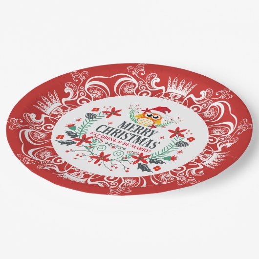 Assiettes En Carton Festive Joyeux Noël Wreath & White Crown Frame (Angle)