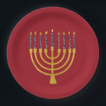 Assiettes En Carton Festive Menorah Hanoukka Bougies Bleues Élégant<br><div class="desc">Faux bougies menorah en feuille d'or pour votre fête Hanoukka. Illustration de la menorah lunaire avec des étoiles blanches recouvertes de bougies célestes sur un socle de bougies menorah en faux or. Menorah élégante étoile Hanoukka illustrée cadeaux de design et produits en papier.</div>