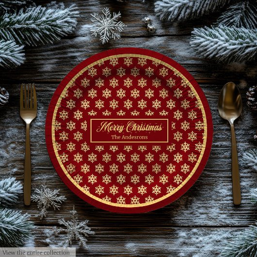Assiettes En Carton Festive Paper Plates Red Gold Christmas Snowflakes