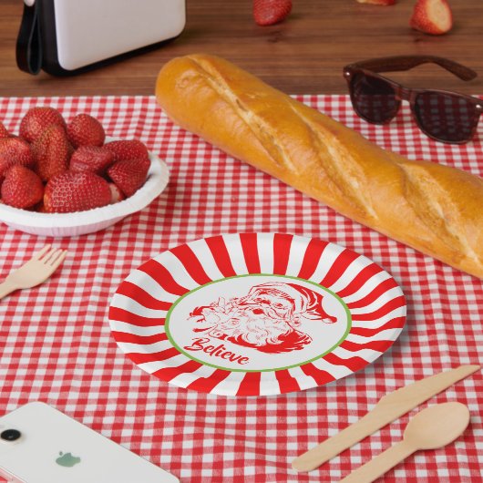 Assiettes En Carton Festive Père Noël "Crois" Plaque de papier de Noël (Pique-nique)