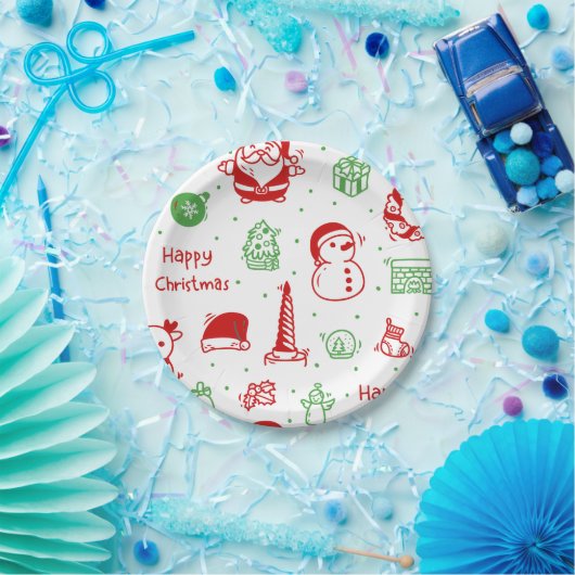 Assiettes En Carton Festive Red & Green Christmas Pattern Paper Plate (Fête)