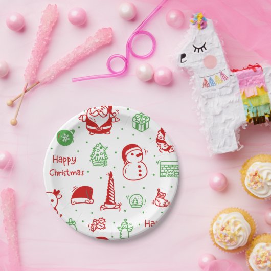 Assiettes En Carton Festive Red & Green Christmas Pattern Paper Plate (Fête)