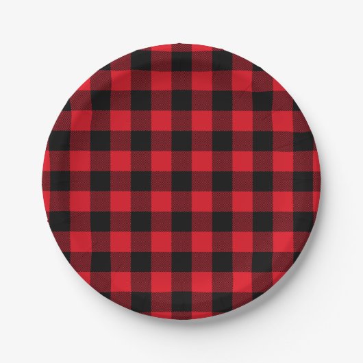 Assiettes En Carton Festive Red Plaid Motif Holiday (Devant)