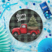 Assiettes En Carton Festive Red Truck with Christmas Tree Paper Plates (Fête)