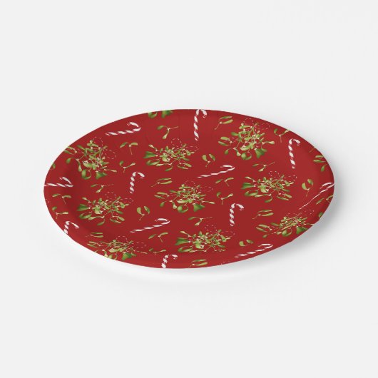 Assiettes En Carton Festive Rouge & Blanc Botanique Verdure Noël (Angle)