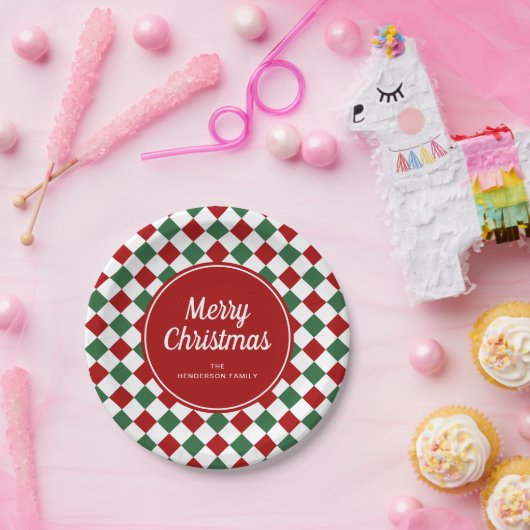 Assiettes En Carton Festive Rouge et Vert Checked Noël (Fête)