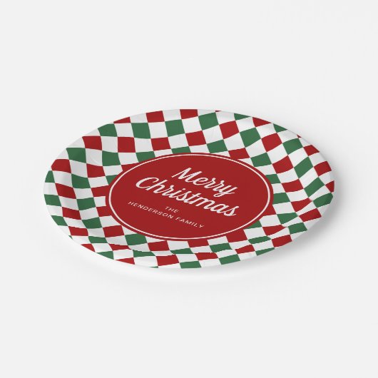 Assiettes En Carton Festive Rouge et Vert Checked Noël (Angle)
