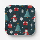 Assiettes En Carton Festive Snowmen Christmas Trees Holiday Gift Sqr (Recto)