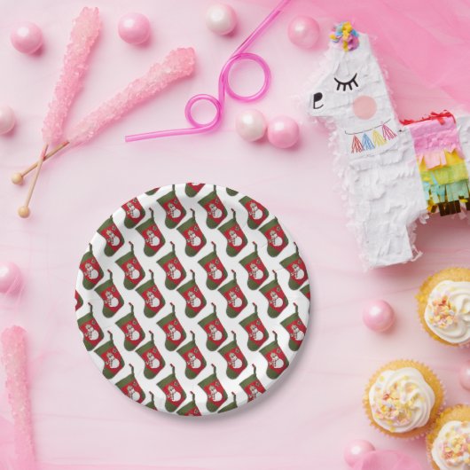 Assiettes En Carton Festive Tiled Snowman Christmas Stocking Party (Fête)