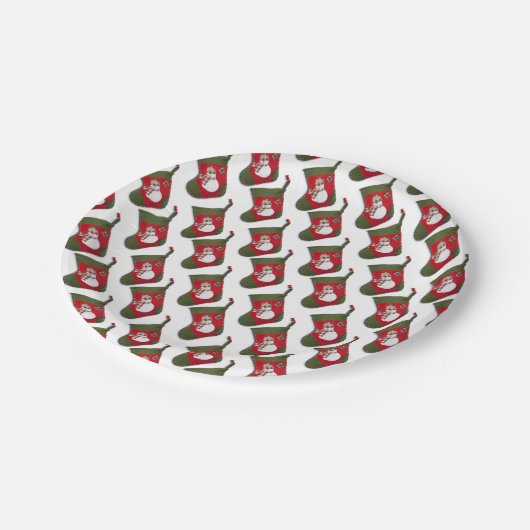 Assiettes En Carton Festive Tiled Snowman Christmas Stocking Party (Angle)