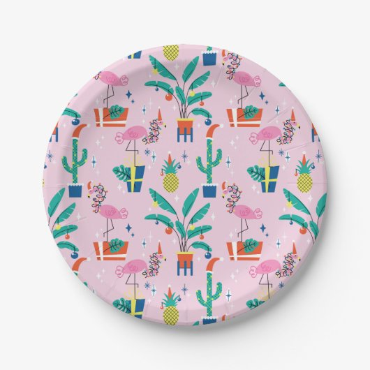 Assiettes En Carton Festive Tropical Noël Motif (Devant)