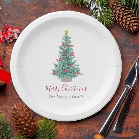 Assiettes En Carton Festive Watercolor Christmas Tree Non Photo
