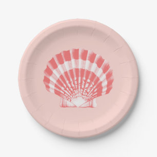 Assiettes En Carton Feston Shell - rose de corail et blanc