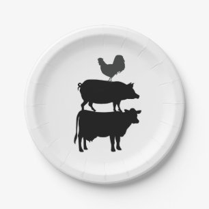 Assiettes En Carton Fête à la ferme Coq Porc Vache