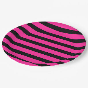 Assiettes En Carton Fête à rayures de mode rose et noir chaud