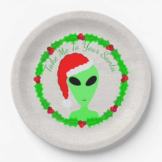 Assiettes En Carton Fête Alien Père Noël Holly Wreath (Devant)