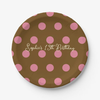 Assiettes En Carton Fête Anniversaire 13 ans à pois - Rose & Marron