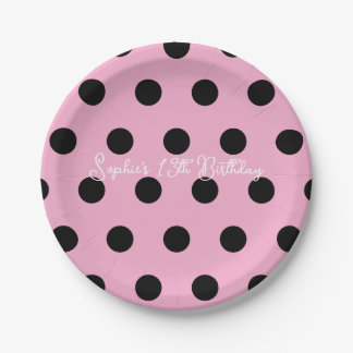 Assiettes En Carton Fête Anniversaire 13 ans pois rose et noir - Polka