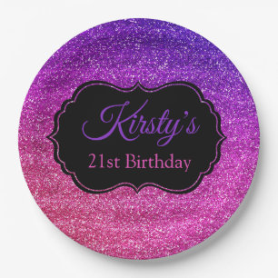 Assiettes En Carton Fête Anniversaire Paillettes Rose Violet Fun