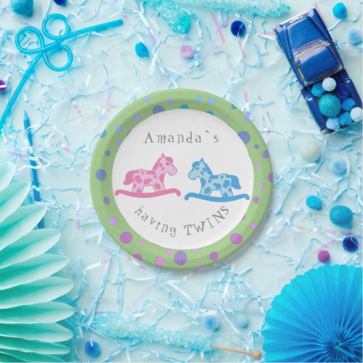 Assiettes En Carton Fête Baby shower Twins Cheval Rocking (Fête)