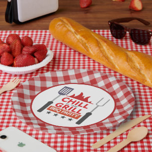 Assiettes En Carton Fête barbecue sur le grill frais mignon