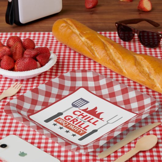 Assiettes En Carton Fête barbecue sur le grill frais mignon (Pique-nique)