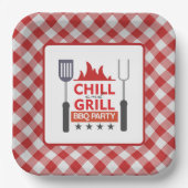 Assiettes En Carton Fête barbecue sur le grill frais mignon (Recto)