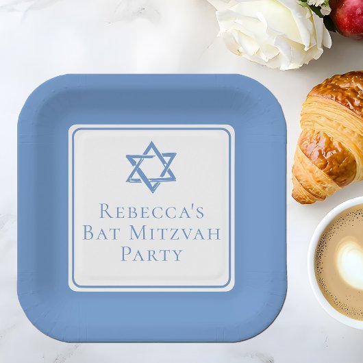 Assiettes En Carton Fête bat mitzvah lumière étoile bleue de David