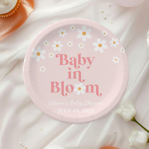Assiettes En Carton Fête bébé Retro Daisy Rose boho Baby en fleurs