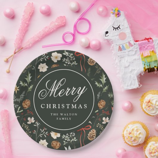 Assiettes En Carton Fête botanique d'hiver Noël personnalisé (Fête)