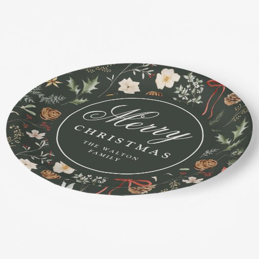 Assiettes En Carton Fête botanique d'hiver Noël personnalisé (Angle)