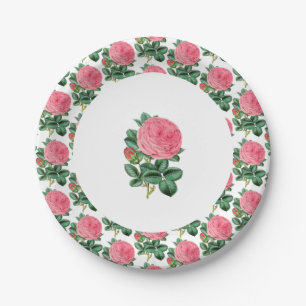 Assiettes En Carton Fête Botanique Rose Rose Vintage