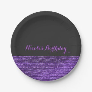 Assiettes En Carton Fête chic moderne violette et grise avec paillette