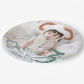 Assiettes En Carton Fête classique turquoise photo d'anniversaire (Angle)