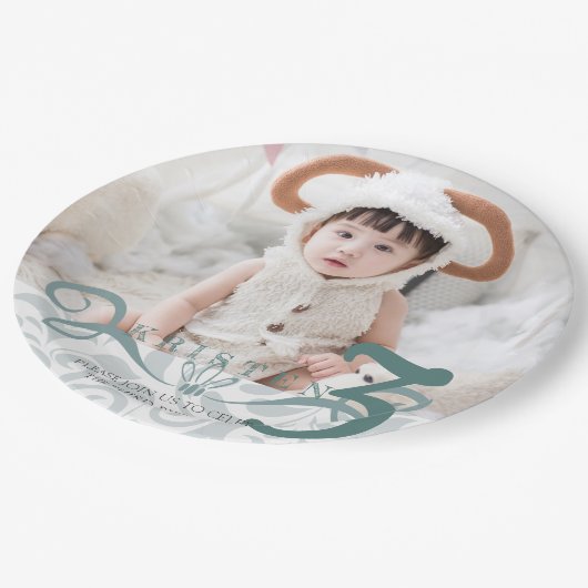 Assiettes En Carton Fête classique turquoise photo d'anniversaire (Angle)