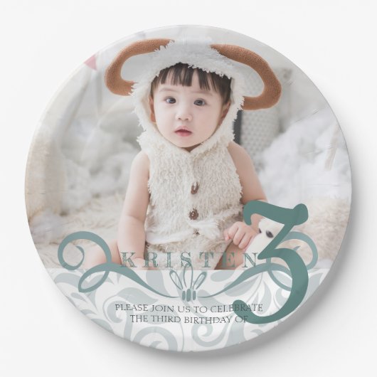 Assiettes En Carton Fête classique turquoise photo d'anniversaire (Devant)