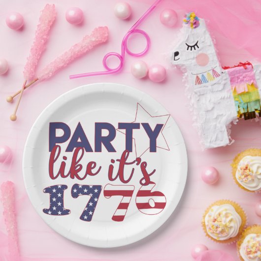 Assiettes En Carton Fête comme en 1776 - American Flag Typography (Fête)
