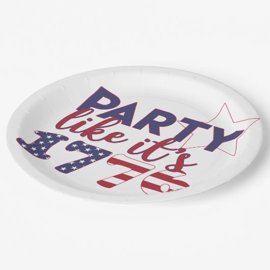 Assiettes En Carton Fête comme en 1776 - American Flag Typography (Angle)