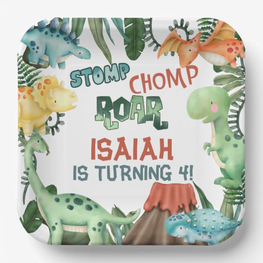 Assiettes En Carton Fête comme un dinosaure fête d'anniversaire (Recto)