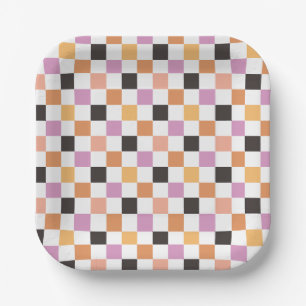 Assiettes En Carton Fête coquette Halloween damier à carreaux