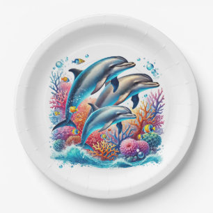 Assiettes En Carton Fête d'amoureux de dauphins mignons