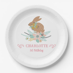 Assiettes En Carton Fête d'anniversaire 1 an de Lapin Animaux Mignon S