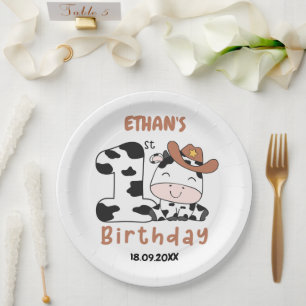 Assiettes En Carton Fête d'anniversaire 1 an Holy Cow Boy 