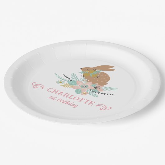 Assiettes En Carton Fête d'anniversaire 1 an Lapin Animaux Mignon Sucr (Angle)