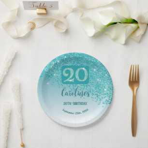 Assiettes En Carton Fête d'anniversaire 20 ans Paillettes Bleu sarcell