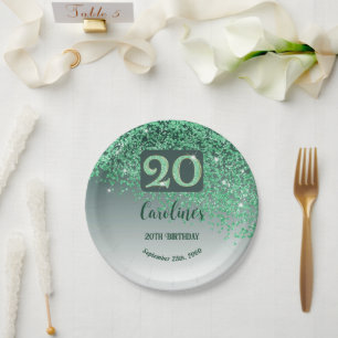Assiettes En Carton Fête d'anniversaire 20 ans Paillettes Vertes Brill