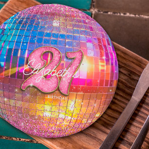 Assiettes En Carton Fête d'anniversaire 21 ans Boule disco paillettes