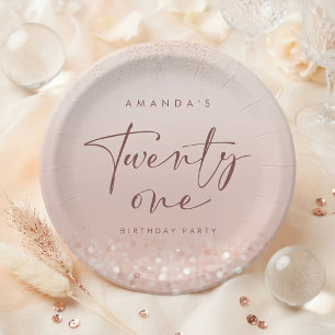 Assiettes En Carton Fête d'anniversaire 21 ans ronde en rose gold pail
